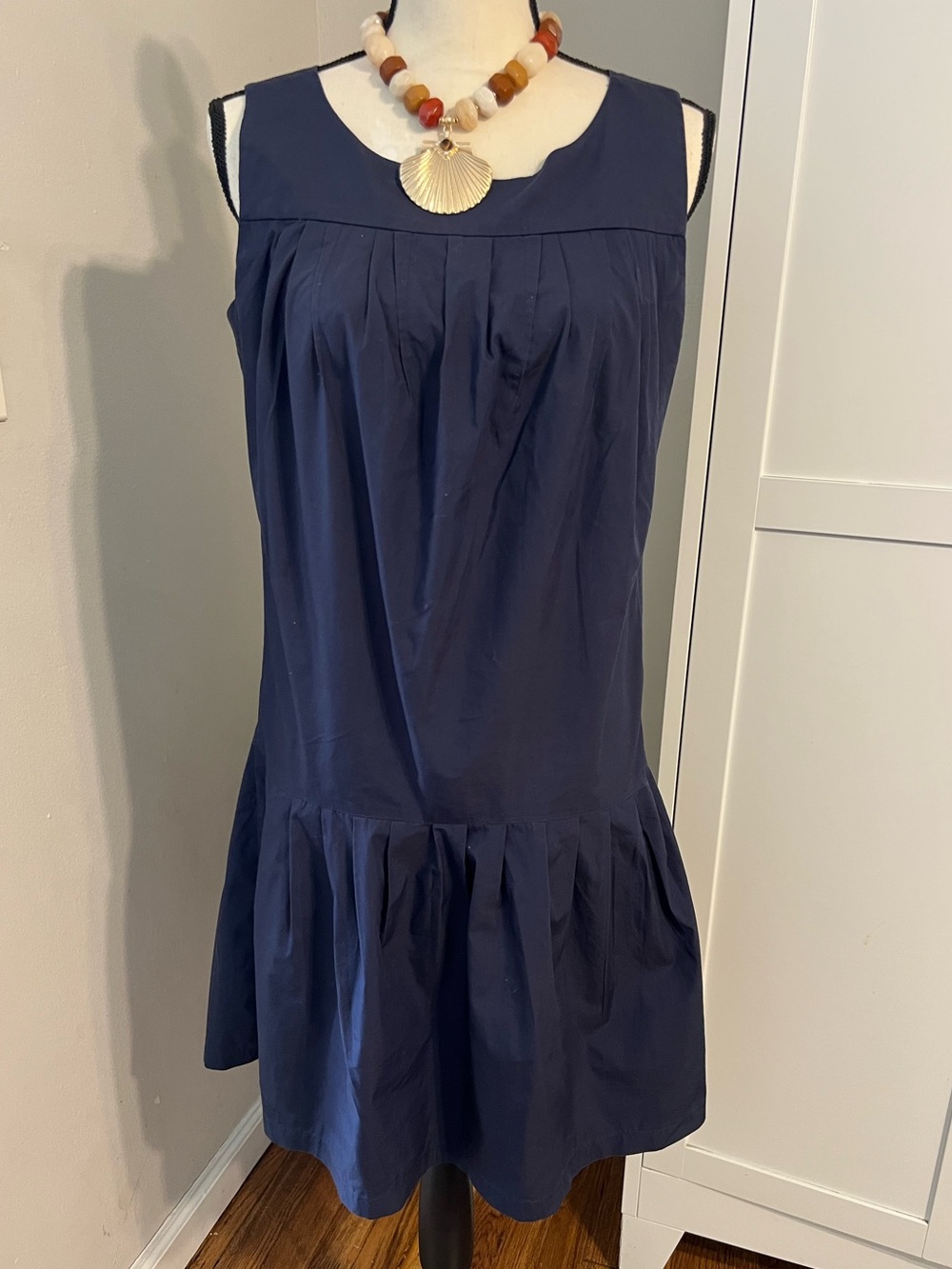 Uniqlo Navy Sleeveless Pleated Drop-Waist Mini Dress